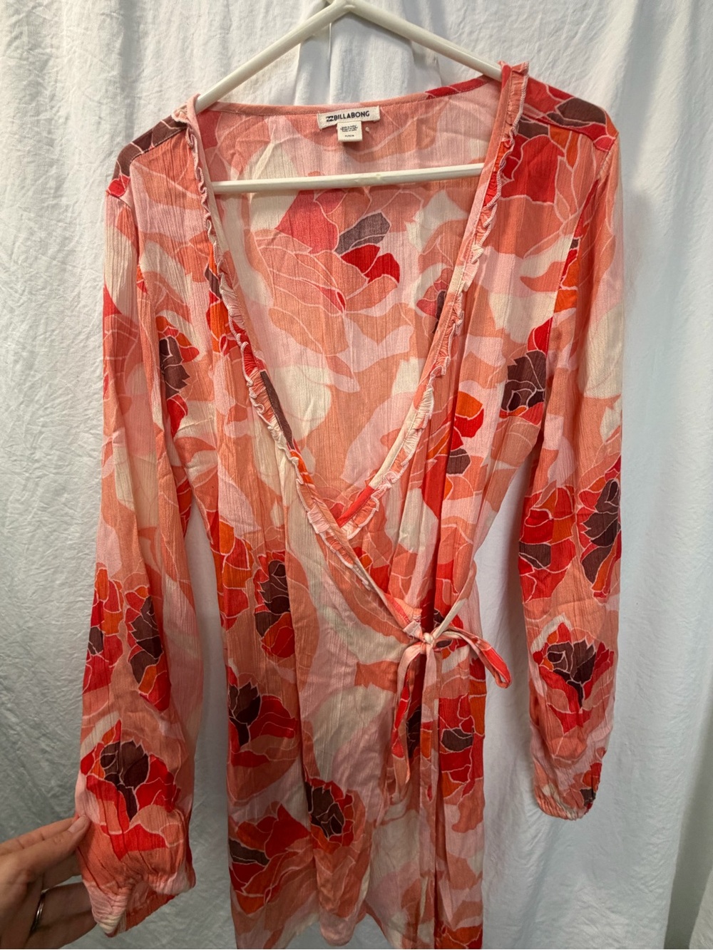 Billabong Peach & Red Floral Wrap Blouse
